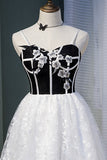 Spaghetti Straps Lace Sweet 16 Dresses with Black Top Cute Lace Homecoming Dresses N1977
