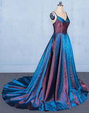 A Line V-Neck Sleeveless Prom Dresses Spaghetti Straps Long Evening Dresses N2328