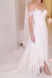 A-line Off-the-shoulder Chiffon Beach Wedding Dress with Sweep Train,Bridal Dresses,N381