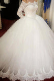 Ball Gown Long Sleeve Wedding Dresses with Lace Off the Shoulder Tulle Bridal Dresses N1113