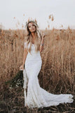 Mermaid Off the Shoulder Lace Beach Wedding Dresses Long Rustic Wedding Dresses N2253