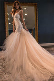 Gorgeous Mermaid Sweetheart Sleeveless Watteau Train Tulle Wedding Dresses