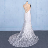 Elegant V-Neck Lace Wedding Dresses Mermaid Backless Lace Bridal Dresses N2348