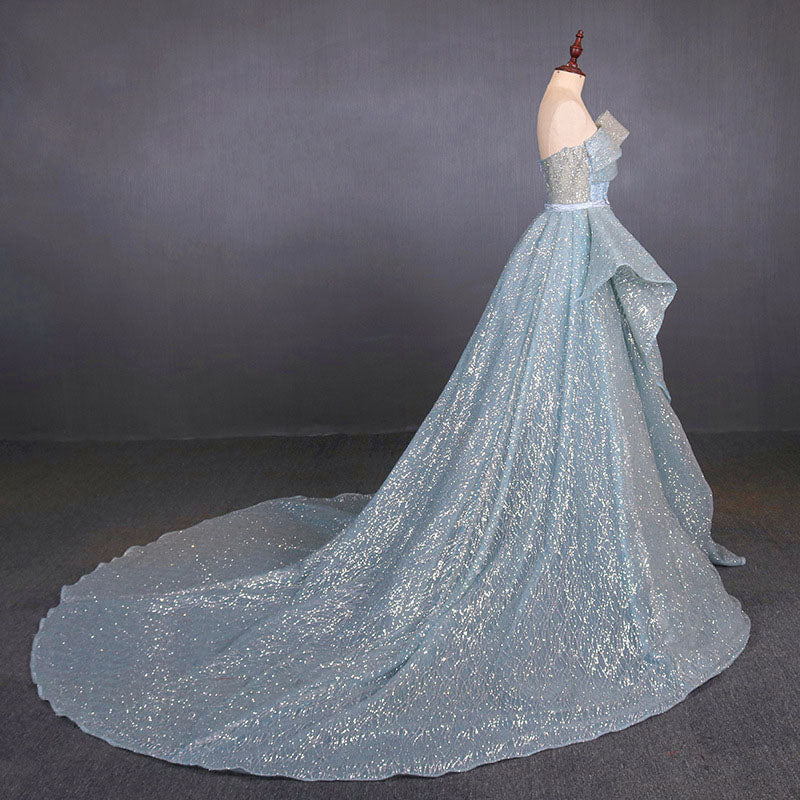 Gorgeous Strapless Glitter A Line Evening Dresses with Detachable Train N2335