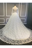 Vintage Lace Long Sleeve Wedding Dresses A Line V Neck Lace Bridal Dresses N1228