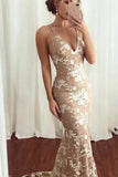 Spaghetti Straps Lace Mermaid Long Evening Prom Dresses with Sweep Train N2597