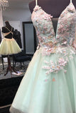 Mint Green Floral Appliques Tulle Homecoming Dresses with Pearls N2102
