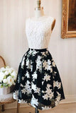 A Line Sleeveless Floral Short Homecoming Dress with Lace Top, Cute Graduation Dress N1901