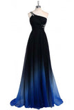 Gradient One Shoulder Ombre Chiffon Beading Evening Dress N733