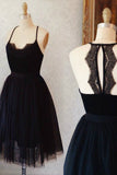 A Line Sleeveless Black Tulle Homecoming Dresses N1940