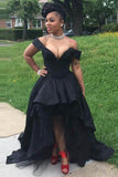 Sexy Black Off the Shoulder V Neck High Low Prom Dresses,Party Graduation Gowns,N707