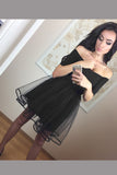Black Off Shoulder Tulle Above Length Homecoming Dress, Simple Short Prom Dresses