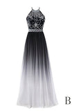 A Line Halter Gradient Chiffon Long Beading Prom Dresses N662