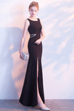 Black Mermaid Long Evening Dress with Side Slit, Floor Length Prom Dress with Beads N1419