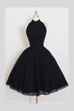 A Line Sleeveless Homecoming Dress, Simple Halter Party Dresses, Black Graduation Dress