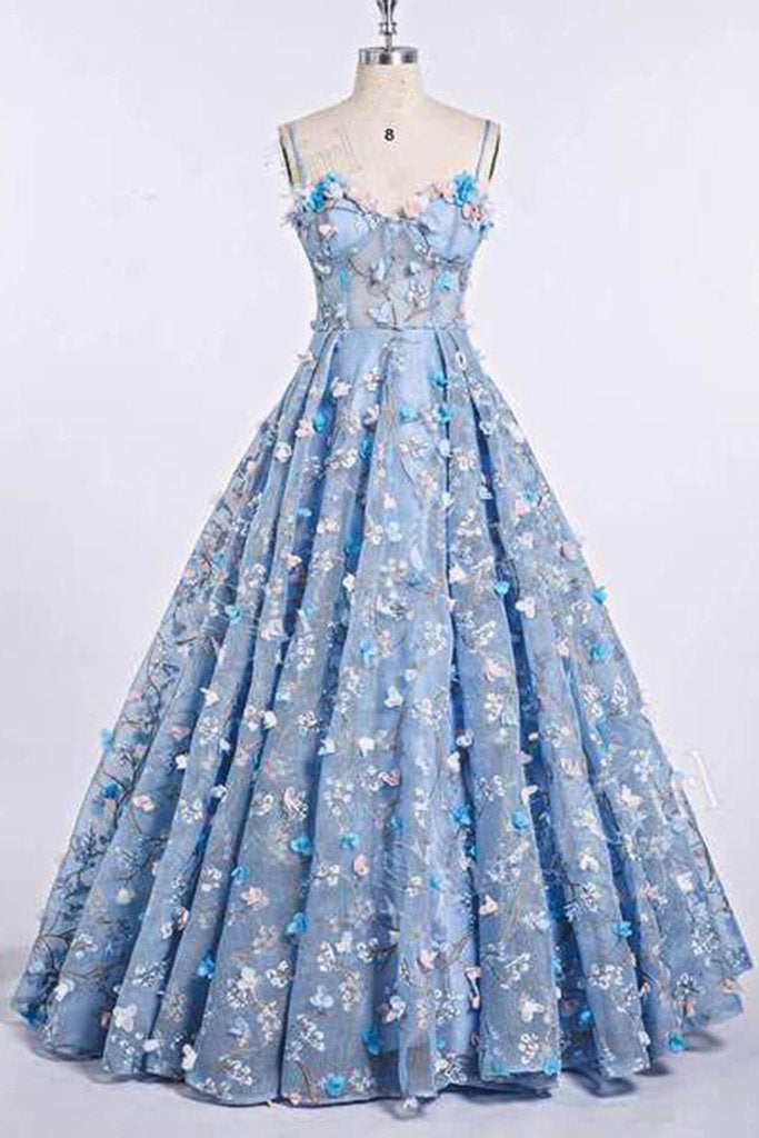 Spaghetti Strap Sweetheart Prom Dresses with Flowers Gorgeous Formal Dresses N1367