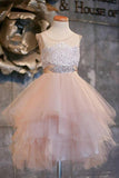 Puffy Flower Girl Dresses Asymmetric Tulle Lace Top Cute Dress for Kids F068