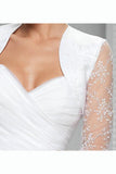 Sheer Tulle Long Sleeve Embroidery White Wedding Jacket Bridal Jacket JK002