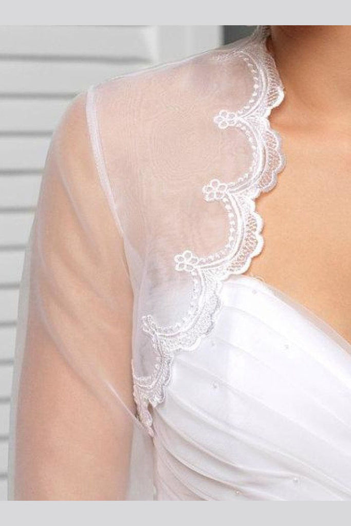 White Scalloped Floral Lace Top Long Sheer Sleeve Wedding Shawl JK014