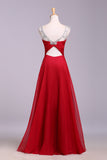 Red Floor Length Chiffon Prom Dresses with Crystals A Line Pleated Evening Dresses N1197