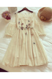 Beige 3/4 Sleeve Knee Length Flower Homecoming Dresses