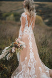 Elegant Long Sleeves Boho Wedding Dresses with Lace Appliques N2527