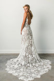 Spaghetti Straps Backless Lace Wedding Dresses Lace Boho Wedding Dresses N2212