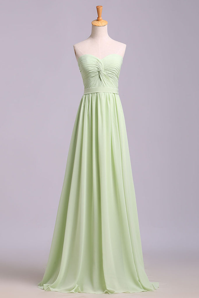 Simple Sweetheart Chiffon Prom Dress, Long Pleated Sleeveless Bridesmaid Dresses N1205