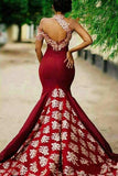 Gorgeous Burgundy Mermaid Prom Dresses Long Appliqued Sleeveless Evening Dresses N1257