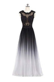 Gradient Sleeveless Ombre Prom Dresses, A Line Gradient Lace Appliques Party Dress N1679