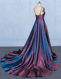 A Line V-Neck Sleeveless Prom Dresses Spaghetti Straps Long Evening Dresses N2328