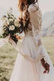 Long Sleeve Rustic Weding Dresses Lace Appliqued Ivory Chiffon Beach Wedding Dresses N2013