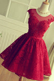 Burgundy A Line Sleeveless Lace Homecoming Dress N1009