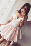 Pink Off-the-Shoulder Ruffles Satin Homecoming Dress,Party Dresses,Chic Fashion Dresses,N313