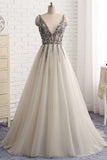 Sexy Deep V-neck Bling Sleeveless Tulle Prom Dress with Sequins,Formal Dresses,N419