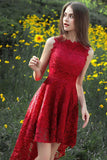 Burgundy High Low Lace Homecoming Dresses Charming Hi-lo Graduation Dresses N2194