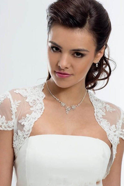 Cap Sleeve Lace Bolero Jacket Ivory Lace Bridal Top  Lace Appliques Wedding Jacket JK019