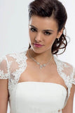 Cap Sleeve Lace Bolero Jacket Ivory Lace Bridal Top, Cheap Lace Appliques Wedding Jacket