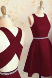 Burgundy Cute Short Prom Dresses,Sleeveless Satin Homecoming Dress,Party Dress with Beads,N274