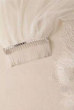 One Layer Tulle Bridal Veils with Lace Applique Edge Ivory Wedding Veils with Comb V035