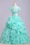 Puffy Sweetheart Organza Floor Length Prom Dresses with Sequins Quinceanera Dresses N1202