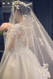 Elegant A Line V-Neck Appliques Long Sleeves Wedding Dresses With Chapel Train N1227