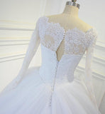 White Ball Gown Long Sleeves Bridal Dresses with Lace Gorgeous Wedding Dresses N1309