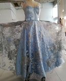 Light Blue Sleeveless Prom Dresses with Lace Lace Floor Length Evening Dresses N1148