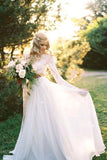 Romantic Two Piece Long Sleeves Wedding Dresses with Lace A Line Ivory Chiffon Bridal Dresses N2398