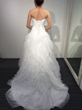 A Line Princess Strapless Sweetheart Ruffles Tulle Long Beach Wedding Dresses N408