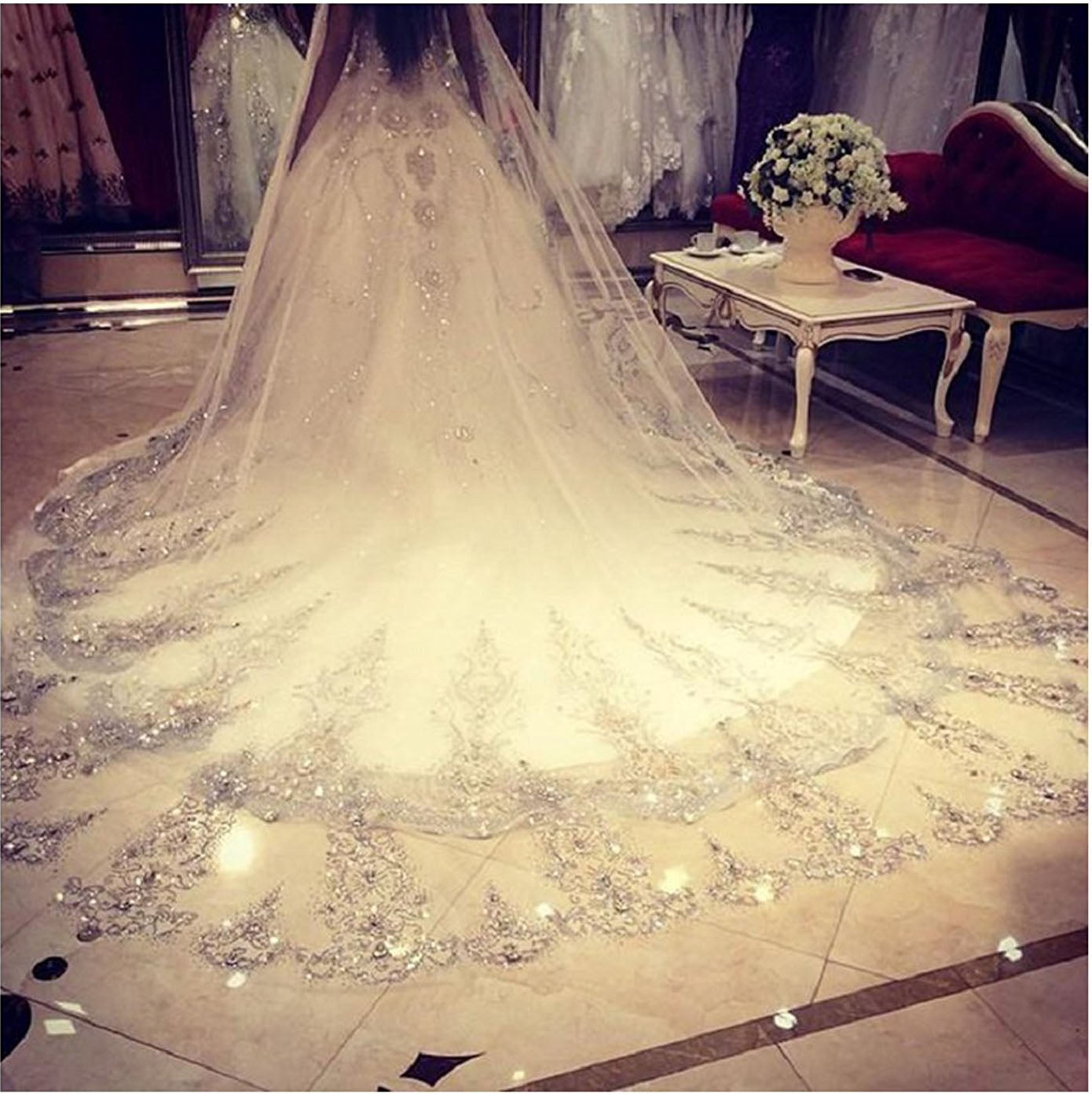 ElieHouse Women's Custom Made Sequins Sparkly Cathedral Wedding Bridal Veil+Comb V005