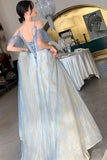 Unique V-Neck Long Tulle Party Dresses with Lace Sexy Sleeveless Long Prom Gown N2103