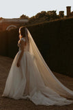 A Line Off the Shoulder Tulle Beach Wedding Dresses with Appliques N119