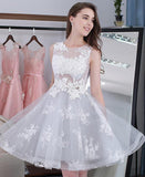 A Line Lace Appliques Tulle Sleeveless Short Homecoming Dresses